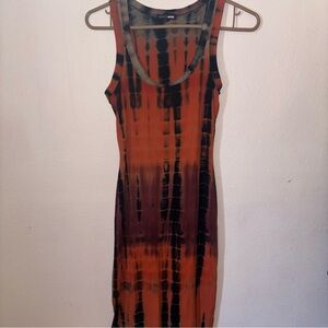 Fashion Nova Orange and Black Tie-Dye Maxi Dress